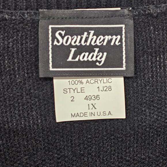 Southern Lady Floral Print V-Neck Button Down Sweater Black Women's Plus 1X Goth - Picture 5 of 8